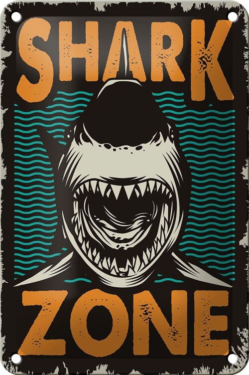 Blechschild Retro 12x18cm Shark Zone Hai See Dekoration