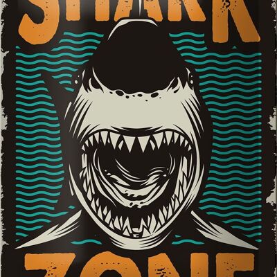 Signe en étain rétro 12x18cm, décoration de lac de requin Zone de requin