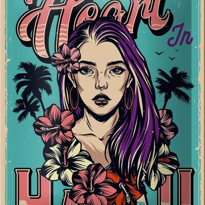 Cartel de chapa Pinup 12x18cm Hawaii dejé mi corazón decoración