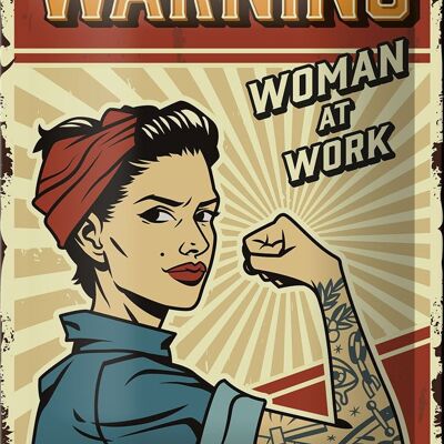 Cartel de chapa retro 12x18cm Pinup advertencia mujeres en el trabajo decoración mujer