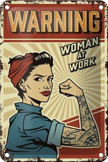 Panneau en étain rétro 12x18cm, pin-up, avertissement pour femmes au travail, décoration pour femme 1