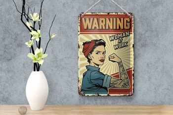 Panneau en étain rétro 12x18cm, pin-up, avertissement pour femmes au travail, décoration pour femme 4