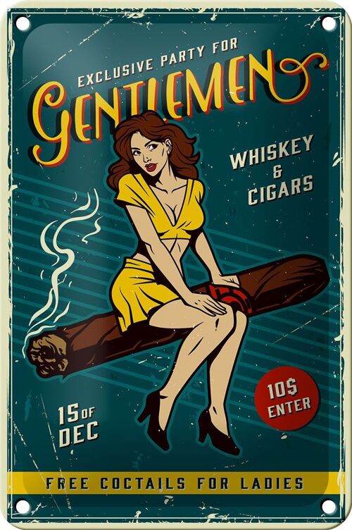 Blechschild Retro 12x18cm Pinup exclusive party gentlemen Dekoration