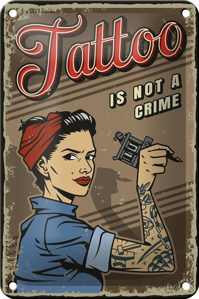 Cartel de chapa Retro, 12x18cm, Tatoo no es un crimen, decoración Pinup