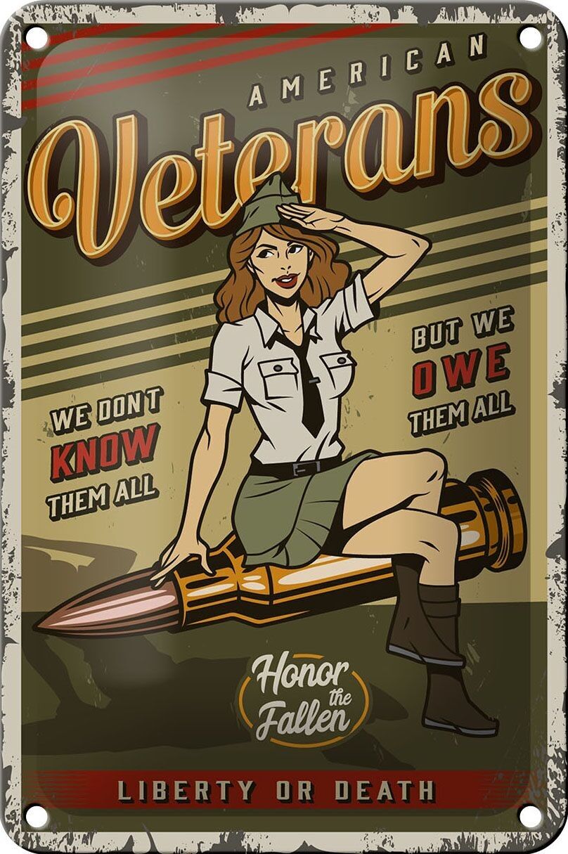 Blechschild Retro 12x18cm Pinup American veterans liberty Dekoration
