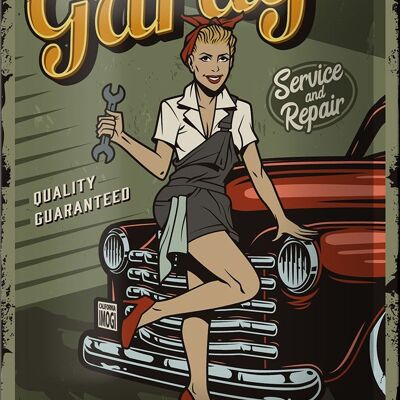 Blechschild Retro 12x18cm Pinup welcome to Garage service Dekoration