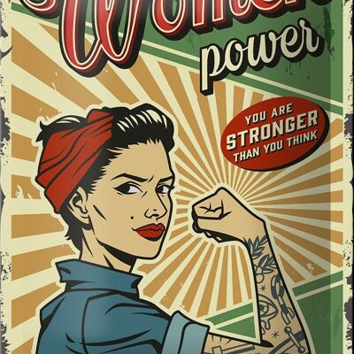 Cartel de chapa retro 12x18cm Pinup women power girl decoración más fuerte
