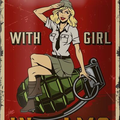 Blechschild Pinup 12x18cm Don`t mess with Girl in camo Dekoration
