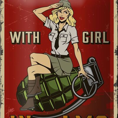 Cartel de chapa Pinup 12x18cm Don`t mess with Girl in camo decoración