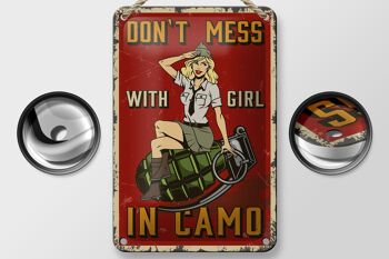 Plaque en étain Pinup 12x18cm Don`t mess with Girl in camo decoration 2