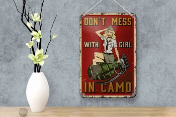 Plaque en étain Pinup 12x18cm Don`t mess with Girl in camo decoration 4