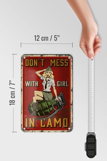 Plaque en étain Pinup 12x18cm Don`t mess with Girl in camo decoration 5