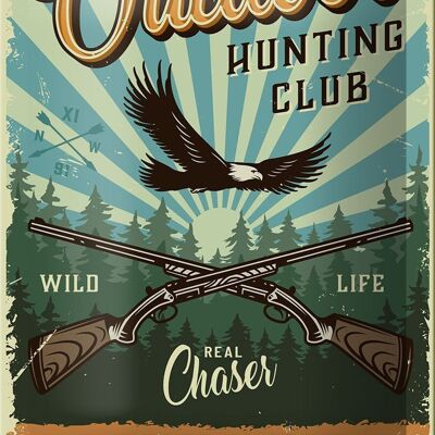 Blechschild Retro 12x18cm Outdoor hunting club Adventure Dekoration