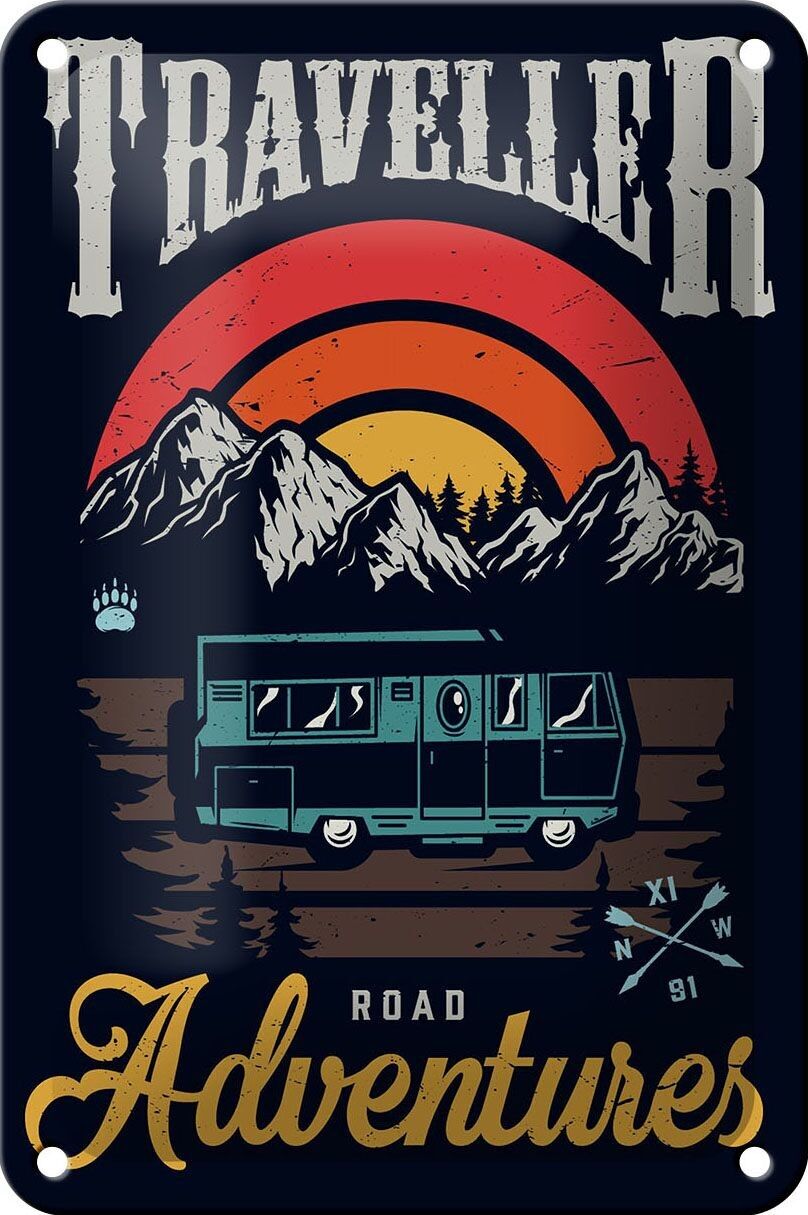 Tin sign Camping 12x18cm Traveller Adventure Adventure Decoration