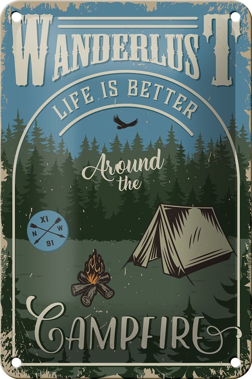 Tin sign retro 12x18cm Wanderlus camping decoration