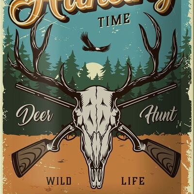 Blechschild Retro 12x18cm Hunting Time Adventure Abenteuer Dekoration