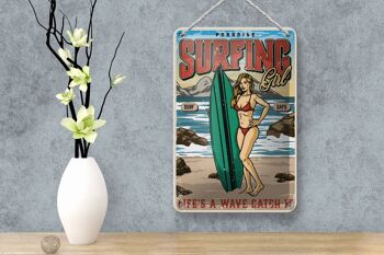 Pin-up en étain 12x18cm, décoration d'été paradis pour fille de surf 4