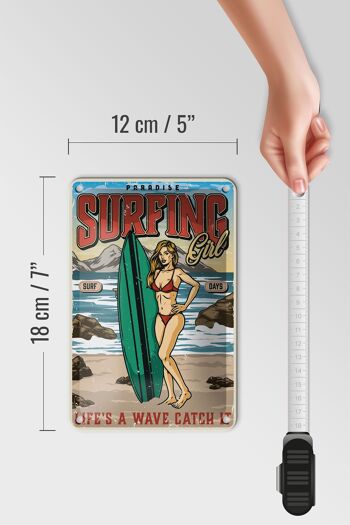 Pin-up en étain 12x18cm, décoration d'été paradis pour fille de surf 5