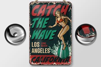 Panneau en étain Pinup 12x18cm, fille de surf, décoration d'été de Los Angeles 2