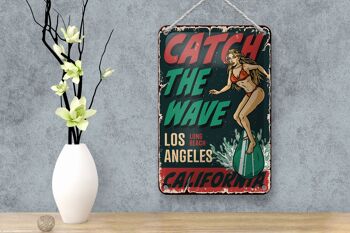 Panneau en étain Pinup 12x18cm, fille de surf, décoration d'été de Los Angeles 4