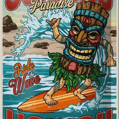 Cartel de chapa para decoración deportiva de verano, 12x18cm, Paradise Hawaii