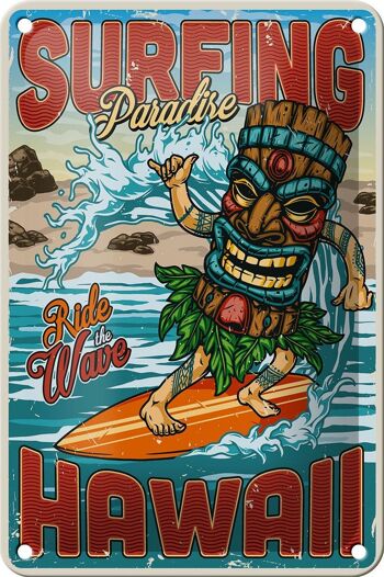 Signe en étain surf 12x18cm, décoration de sport d'été paradis hawaïen 1