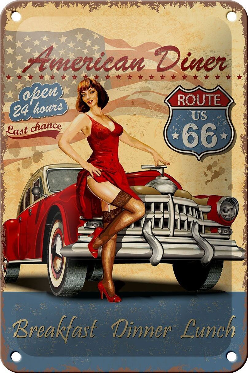 Tin Sign Retro 12x18cm Pinup American Diner Breakfast Decoration