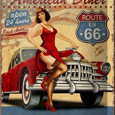 Blechschild Retro 12x18cm Pinup American Diner Breakfast Dekoration