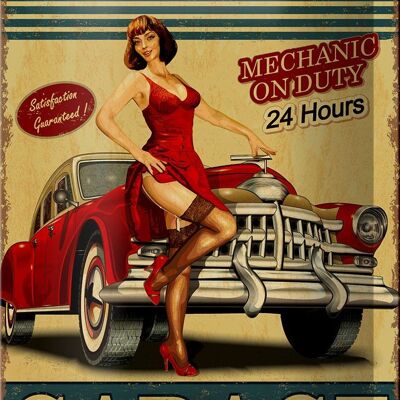 Blechschild Pinup 12x18cm Garage Full Service Auto Repair Dekoration