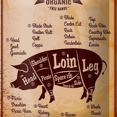 Tin sign pig 12x18cm pork cuts organic butcher shop decoration