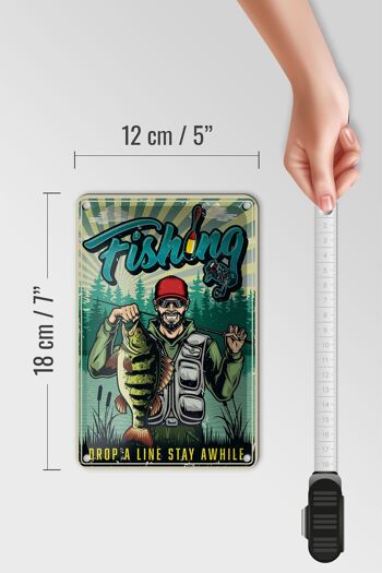 Panneau de pêche en étain 12x18cm, décoration de pêche, laissez tomber une ligne, restez un certain temps 5