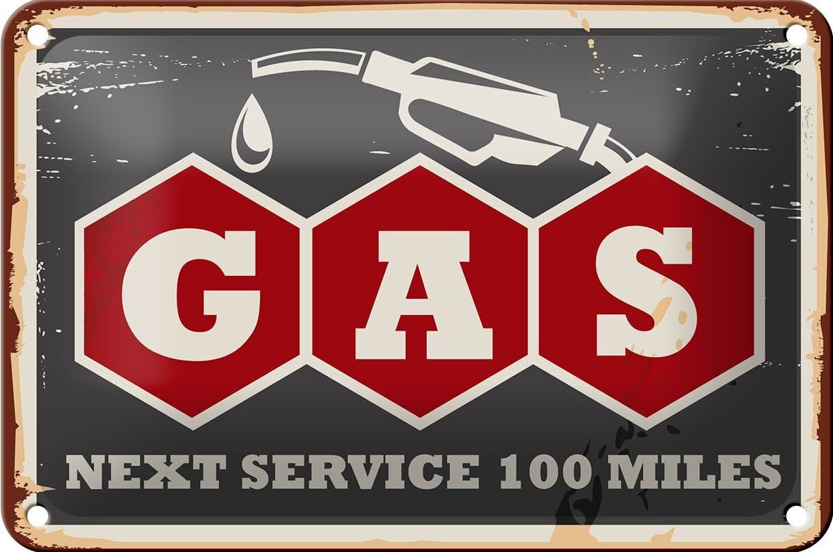Targa in metallo retrò 18x12 cm auto a gas prossimo servizio 100 decorazione benzina