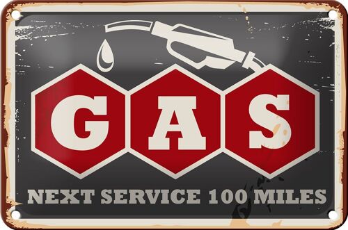 Blechschild Retro 18x12cm Gas Auto next service 100 Benzin Dekoration