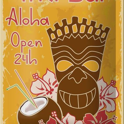 Cartel de chapa 12x18cm Tiki Bar Aloha Hawaii decoración