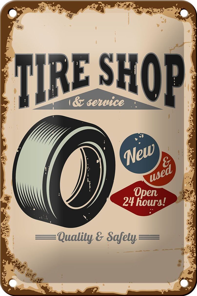 Blechschild Retro 12x18cm Tire Shop Reifen Service Deko Schild