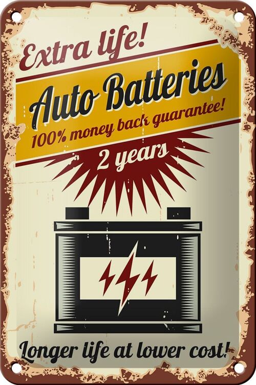 Blechschild Retro 12x18cm Extra Life Auto Batteries Dekoration