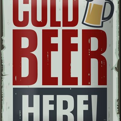 Cartel de chapa 12x18cm Cerveza fría aquí decoración de cerveza