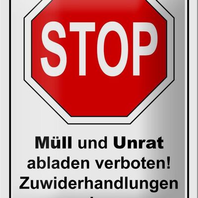 Blechschild Hinweis 12x18cm Stop Müll und Unrat verboten Dekoration