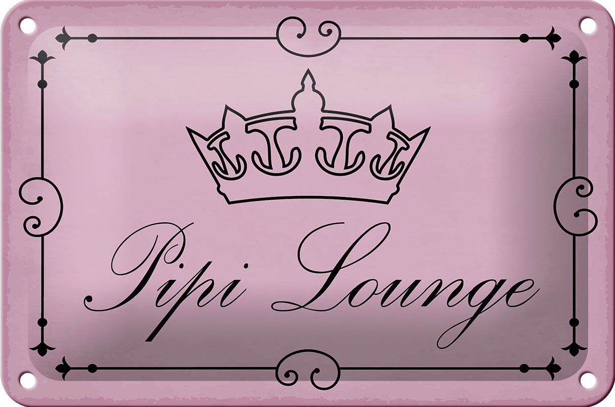 Metal sign notice 18x12cm pee lounge toilet crown pink decoration