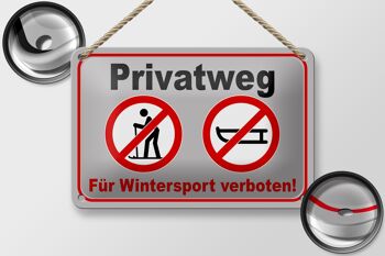 Plaque en tôle chemin privé 18x12cm pour décoration interdite aux sports d'hiver 2