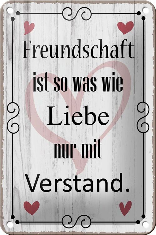 Blechschild Spruch 12x18cm Freundschaft ist so wie Liebe Dekoration