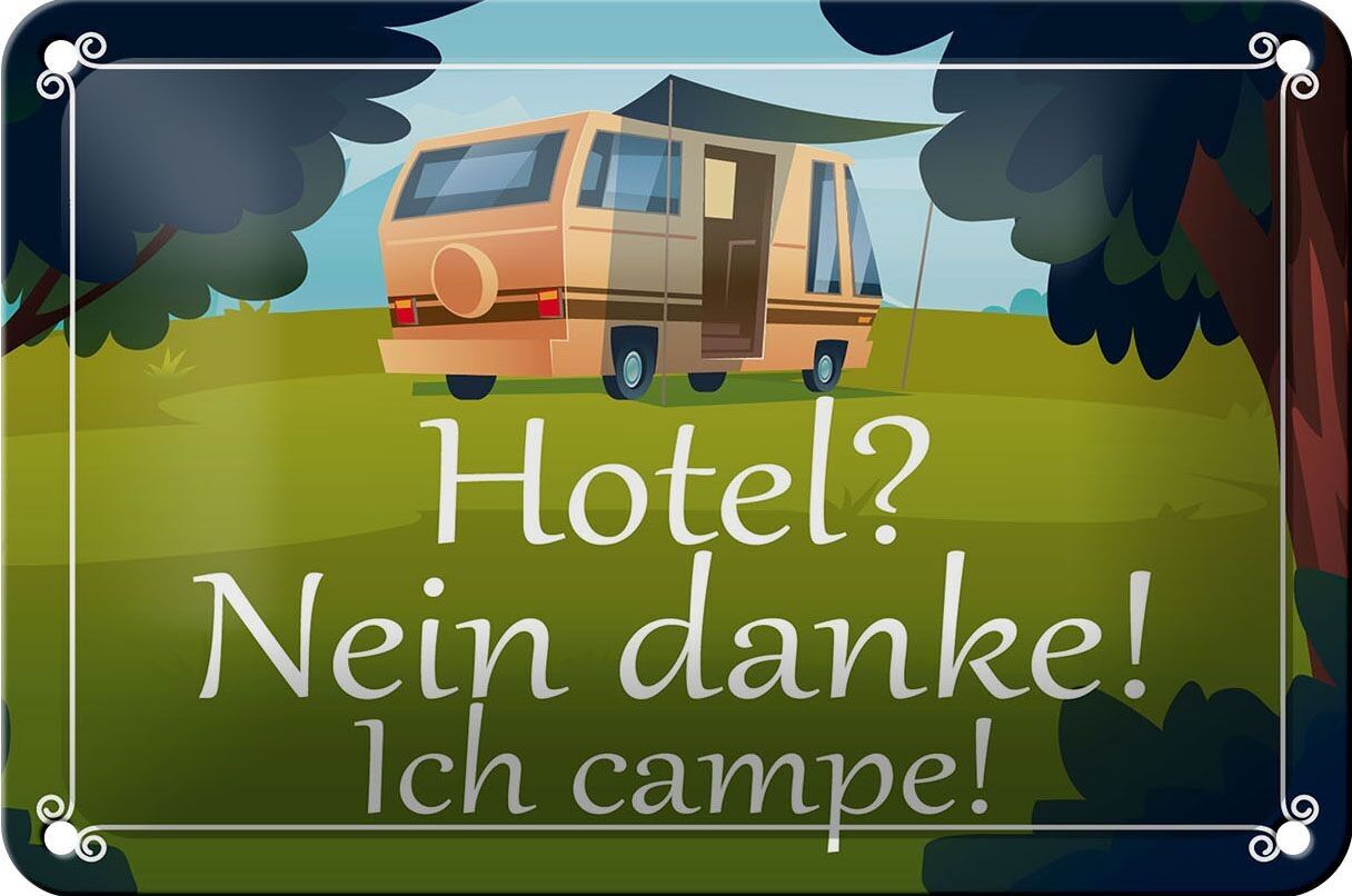 Targa in metallo con scritta 18x12 cm Hotel no grazie, sto decorazione da campeggio