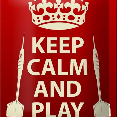 Cartel de chapa que dice 12x18cm Keep Calm and play Darts decoración