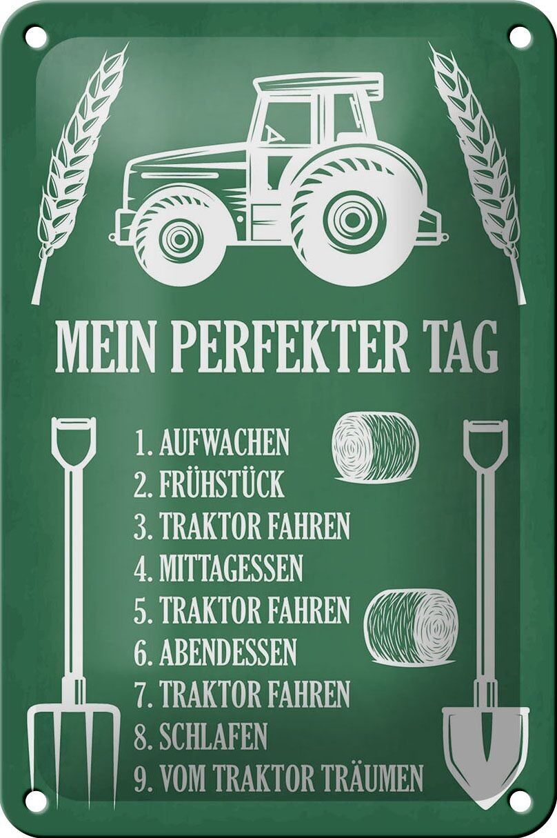 Cartel de chapa que dice 12x18cm mi decoración de tractor de día perfecto