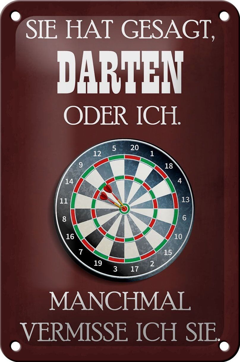 Targa in metallo con scritta 12x18 cm decorazione "She saw Darts or Me".