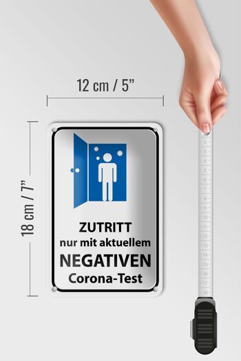 Avis de signe en étain 12x18cm, décoration de test Corona négatif d'accès 5