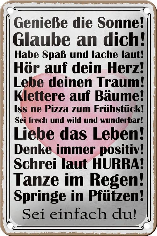 Blechschild Spruch 12x18cm genieße die Sonne sei einfach du Dekoration