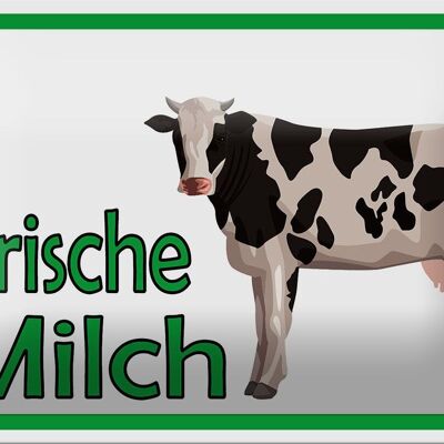 Cartel de chapa aviso 18x12cm venta leche fresca decoración vaca