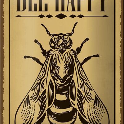 Metal sign notice 12x18cm Bee happy bee honey beekeeping decoration