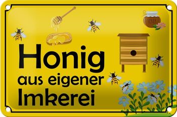 Plaque en tôle note 18x12cm miel de notre propre décoration apicole 1